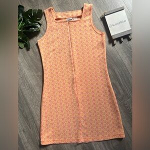 Vintage 90s Xhilaration Orange & Pink Zipper Front Sheath Mini Dress USA Size M